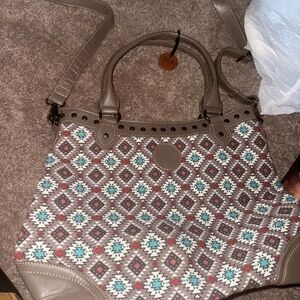 Patterned Tan and Blue Women's Bag